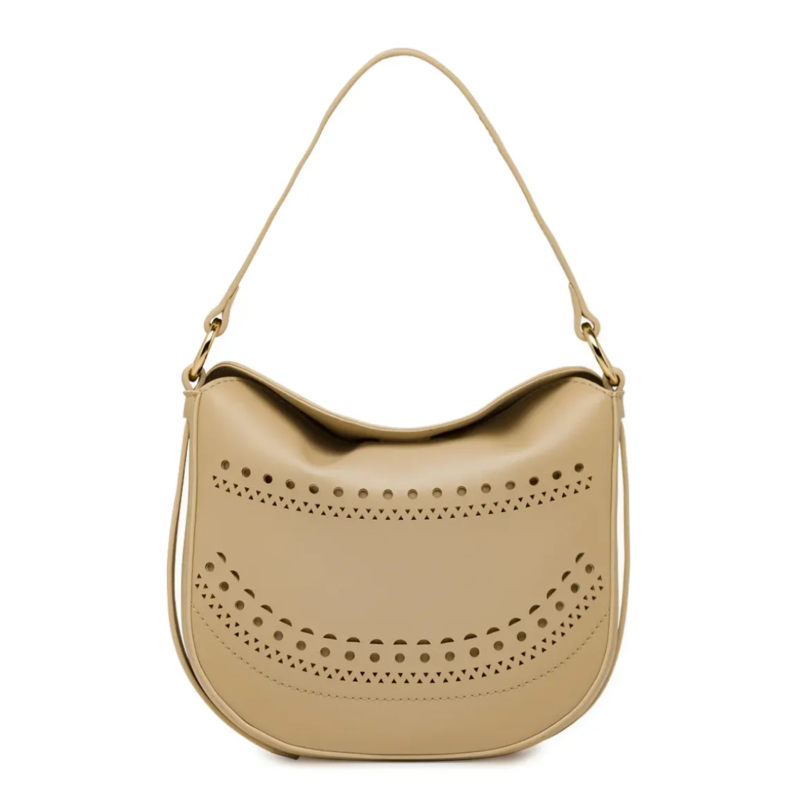 Borsa da donna beige con motivo traforato e tracolla Lora Ferres