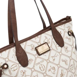 Borsa da Donna beige con stampa logata e tracolla Giulia Pieralli