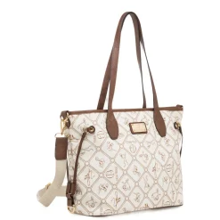 Borsa da Donna beige con stampa logata e tracolla Giulia Pieralli