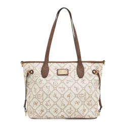 Borsa da Donna beige con stampa logata e tracolla Giulia Pieralli