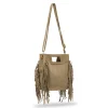 Borsa da Donna color taupe effetto scamosciato con frange Lora Ferres