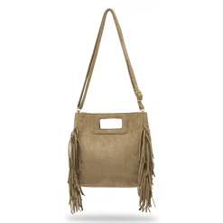 Borsa da Donna color taupe effetto scamosciato con frange Lora Ferres
