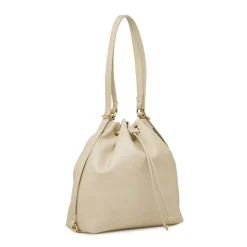 Borsa da donna Lora Ferres bianca stile secchiello con coulisse