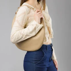 Borsa da Donna Lora Ferres taupe a forma di luna e con anelli dorati