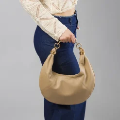 Borsa da Donna Lora Ferres taupe a forma di luna e con anelli dorati
