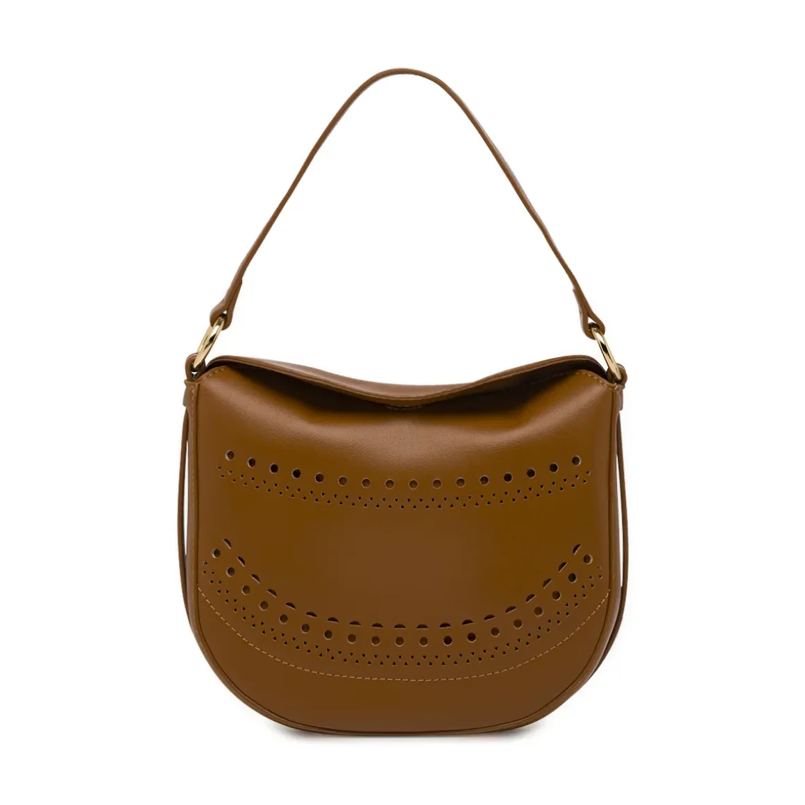 Borsa da donna marrone con tracolla e dettagli traforati Lora Ferres