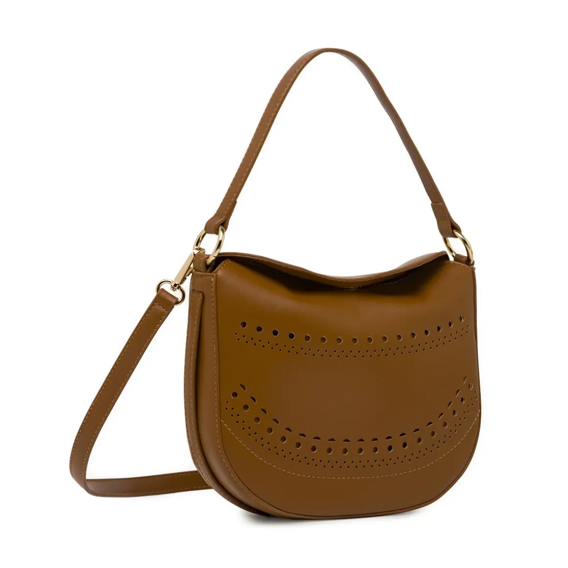 Borsa da donna marrone con tracolla e dettagli traforati Lora Ferres