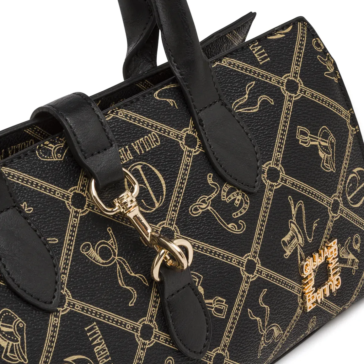 Borsa da Donna nera con stampa monogram e tracolla Giulia Pieralli