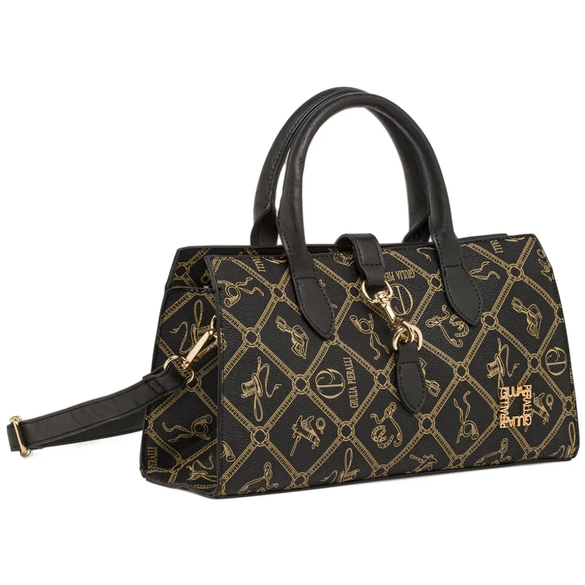 Borsa da Donna nera con stampa monogram e tracolla Giulia Pieralli