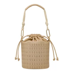 Borsa donna beige Lora Ferres a secchiello traforata e coulisse