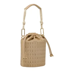 Borsa donna beige Lora Ferres a secchiello traforata e coulisse