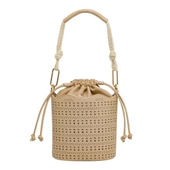 Borsa donna beige Lora Ferres a secchiello traforata e coulisse