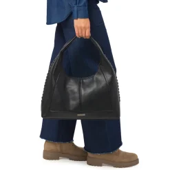 Borsa Hobo da Donna Nera con Dettaglio Intrecciato Lora Ferres
