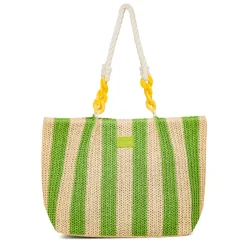 Borsa Mare a Righe in Paglia con Manici in Corda e Catena Colorata Camomilla Milano