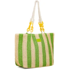 Borsa Mare a Righe in Paglia con Manici in Corda e Catena Colorata Camomilla Milano