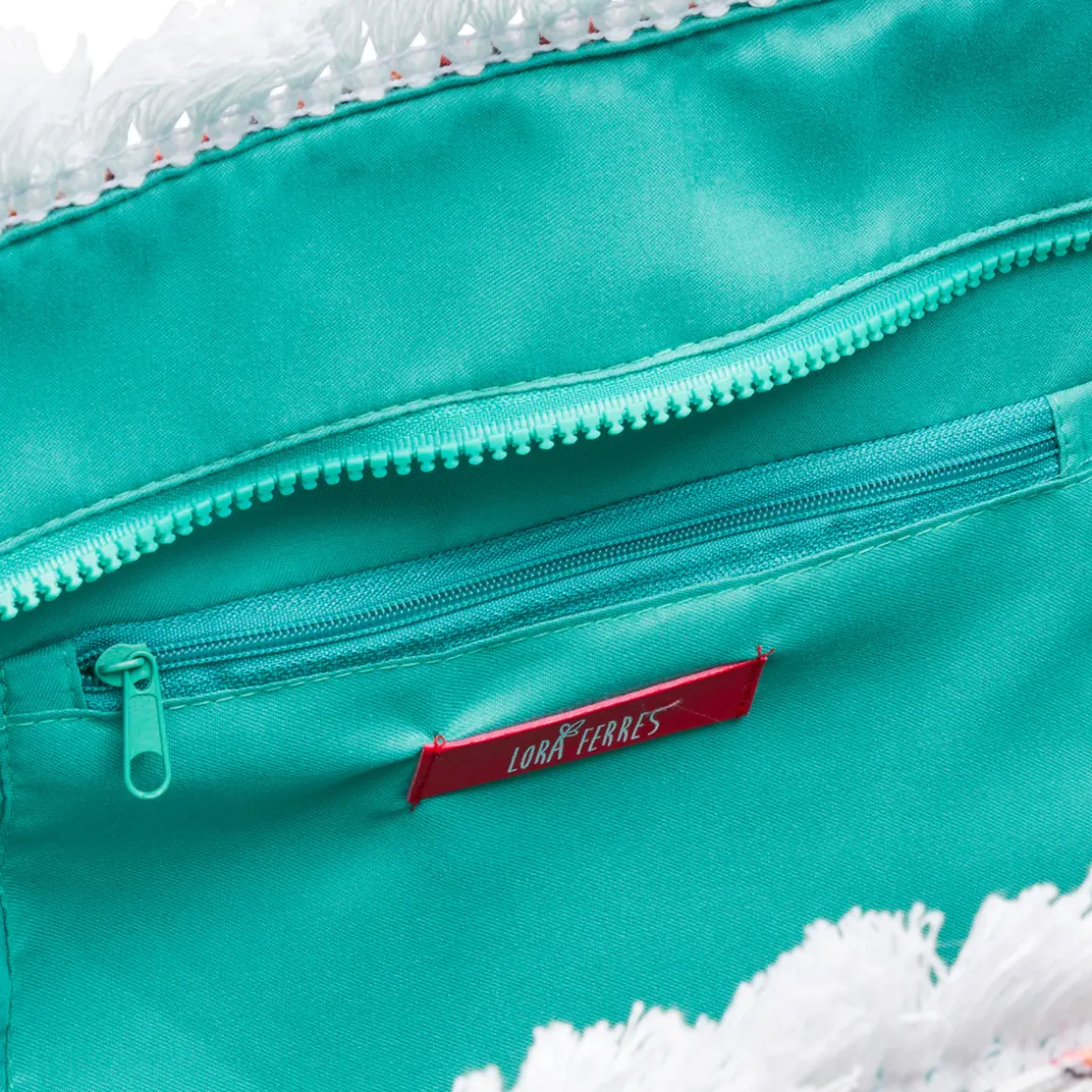Borsa mare Azzurra da Donna con stampa Floreale e Frange Lora Ferres On The Beach