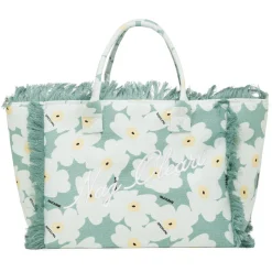 Borsa mare azzurra da Donna in tessuto a fiori con frange Naj Oleari