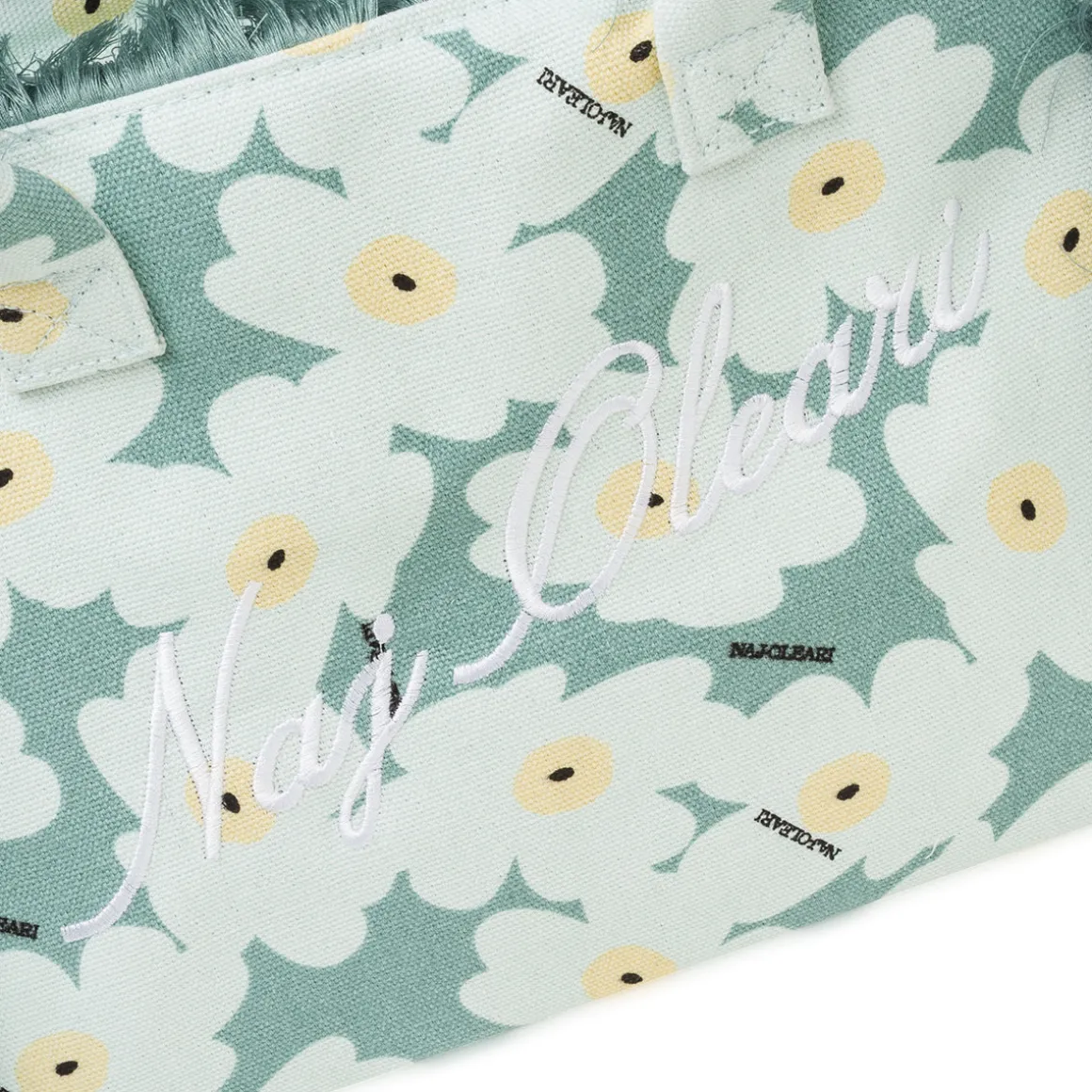 Borsa mare azzurra da Donna in tessuto a fiori con frange Naj Oleari