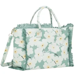Borsa mare azzurra da Donna in tessuto a fiori con frange Naj Oleari