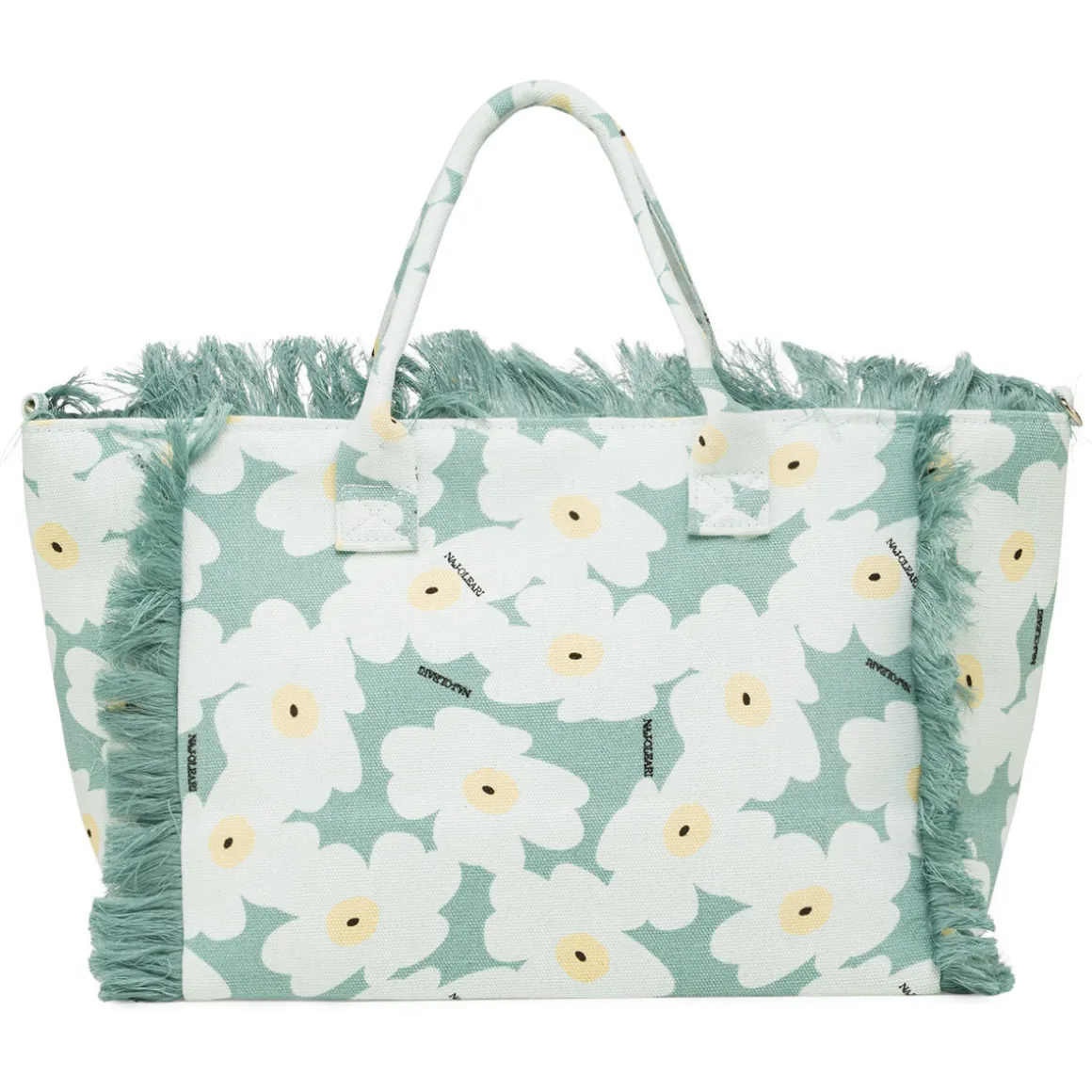 Borsa mare azzurra da Donna in tessuto a fiori con frange Naj Oleari