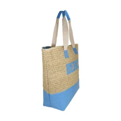 Borsa mare azzurra effetto rafia da Donna con scritta BEACH Camomilla Milano