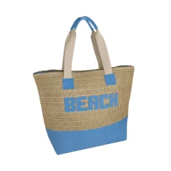 Borsa mare azzurra effetto rafia da Donna con scritta BEACH Camomilla Milano