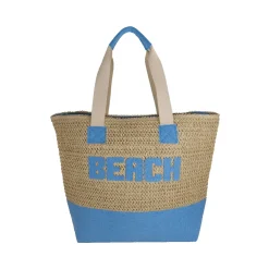 Borsa mare azzurra effetto rafia da Donna con scritta BEACH Camomilla Milano