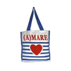 Borsa mare blu e bianca da Donna con stampa cuore Camomilla Milano