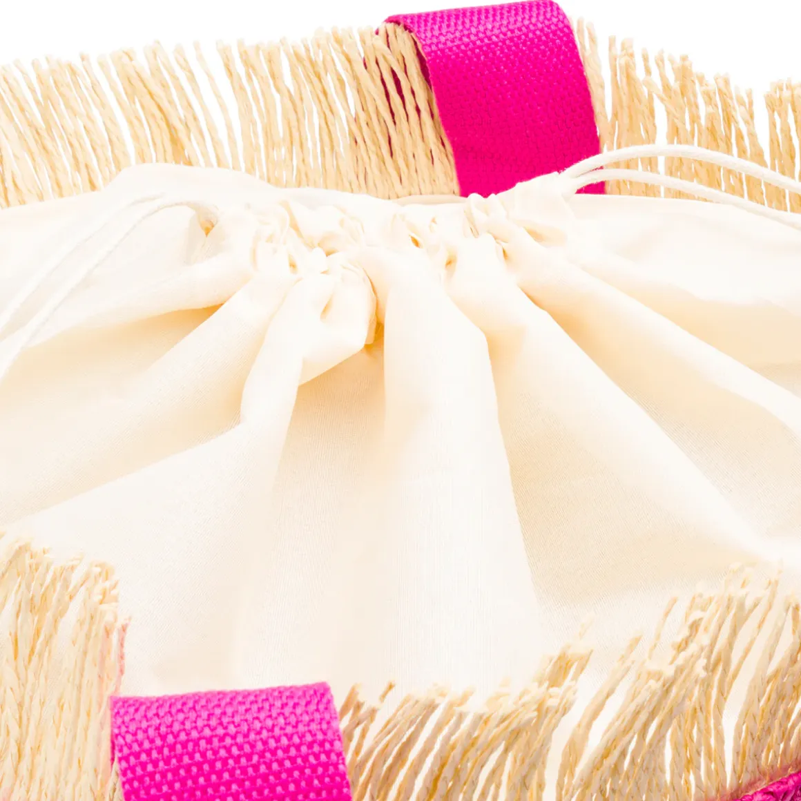 Borsa Mare da Donna in Rafia da Donna a Righe Rosa con Frange Lora Ferres On The Beach
