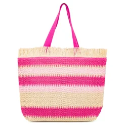 Borsa Mare da Donna in Rafia da Donna a Righe Rosa con Frange Lora Ferres On The Beach