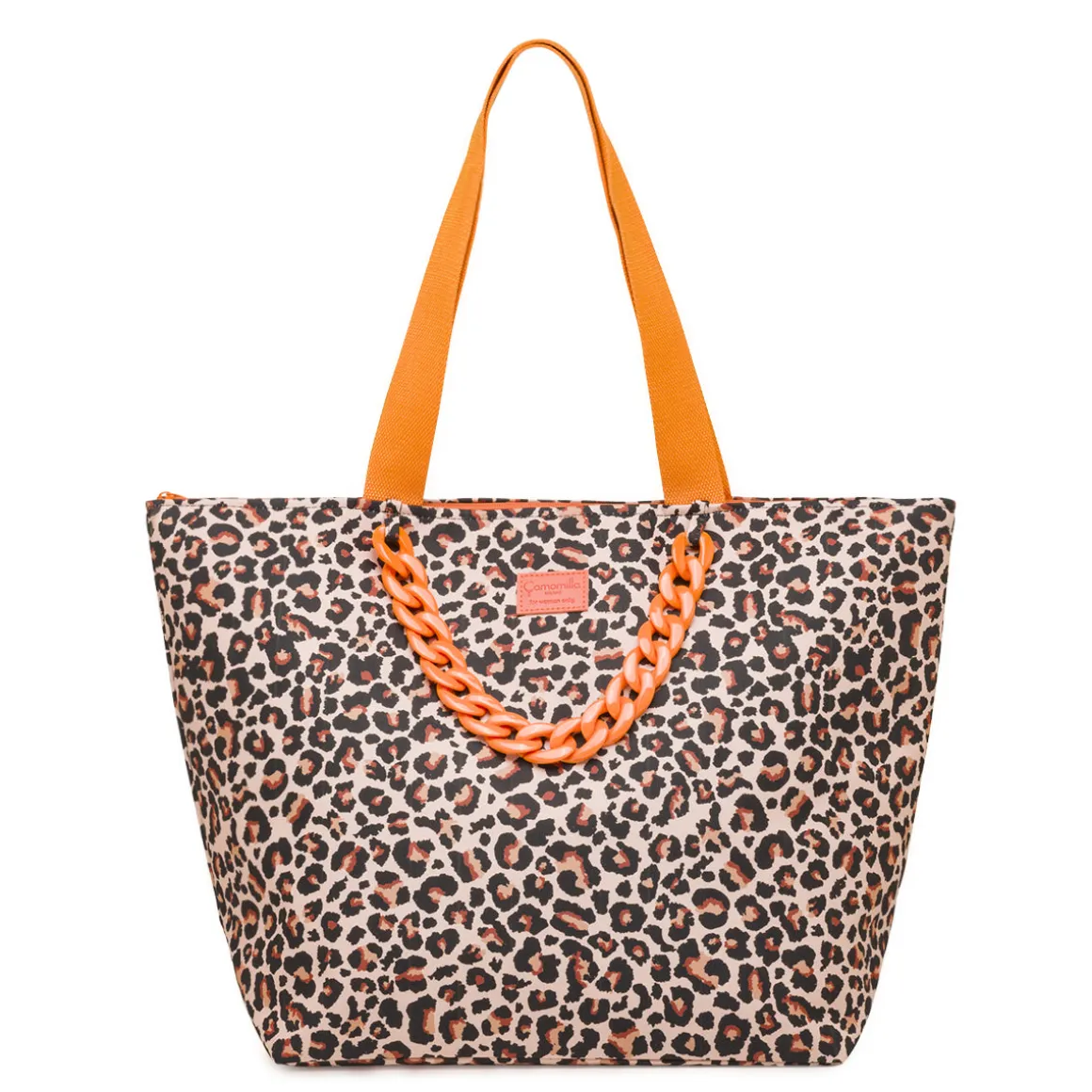 Borsa mare da Donna leopardata con dettagli arancioni Camomilla Milano