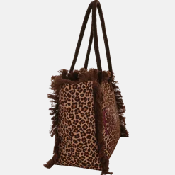 Borsa mare da Donna marrone animalier con frange Camomilla Milano