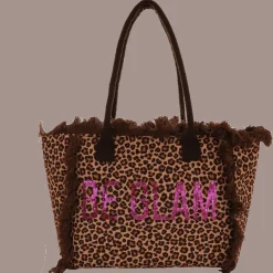 Borsa mare da Donna marrone animalier con frange Camomilla Milano
