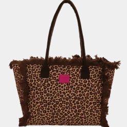 Borsa mare da Donna marrone animalier con frange Camomilla Milano
