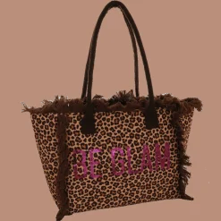 Borsa mare da Donna marrone animalier con frange Camomilla Milano
