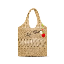 Borsa mare da Donna nude in paglia intrecciata con charm Naj Oleari