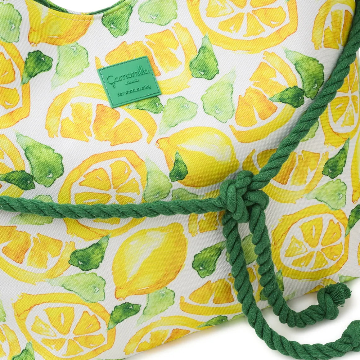Borsa mare Donna con stampa limoni e manici in corda Camomilla Milano