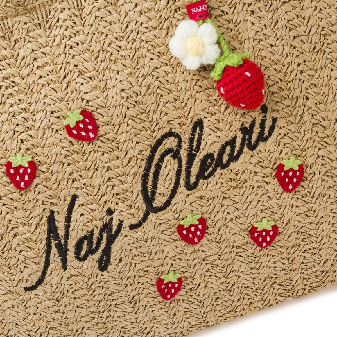 Borsa mare effetto rafia da Donna beige con ricamo fragole Naj Oleari