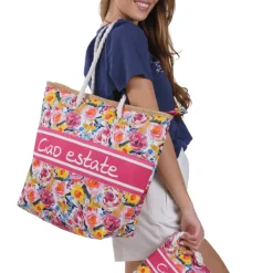 Borsa mare fucsia con fantasia floreale da Donna Camomilla Milano