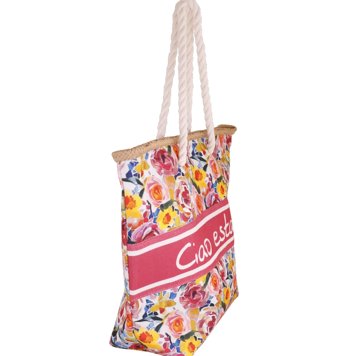 Borsa mare fucsia con fantasia floreale da Donna Camomilla Milano