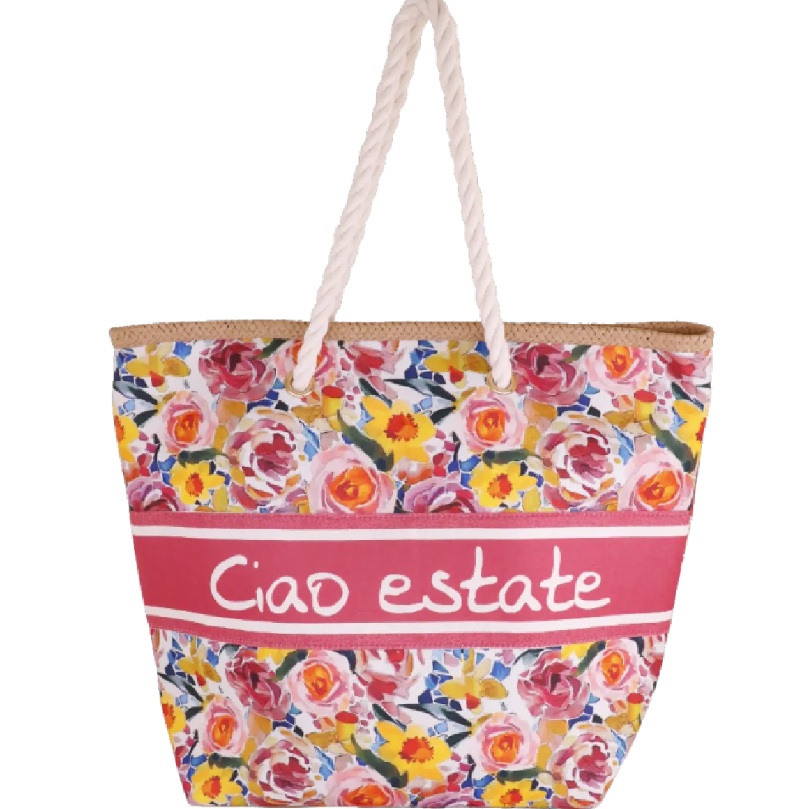 Borsa mare fucsia con fantasia floreale da Donna Camomilla Milano