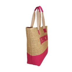 Borsa mare fucsia effetto rafia da Donna con scritta BEACH Camomilla Milano