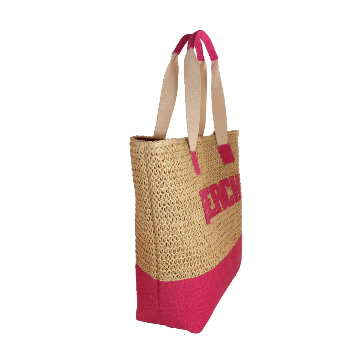 Borsa mare fucsia effetto rafia da Donna con scritta BEACH Camomilla Milano