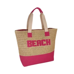 Borsa mare fucsia effetto rafia da Donna con scritta BEACH Camomilla Milano