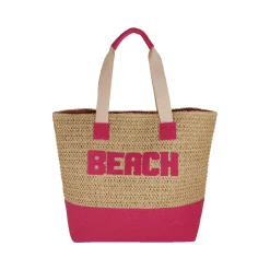 Borsa mare fucsia effetto rafia da Donna con scritta BEACH Camomilla Milano