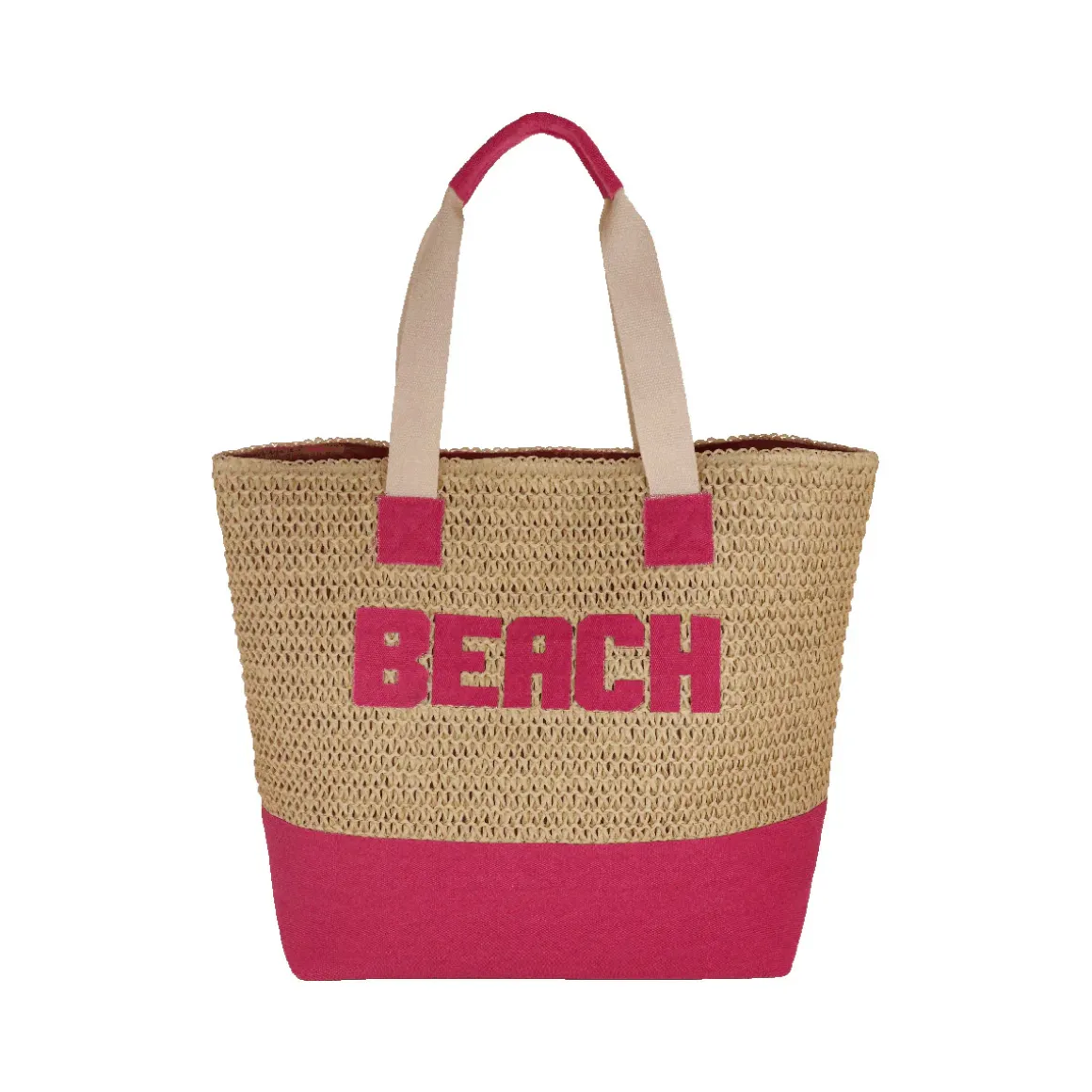 Borsa mare fucsia effetto rafia da Donna con scritta BEACH Camomilla Milano