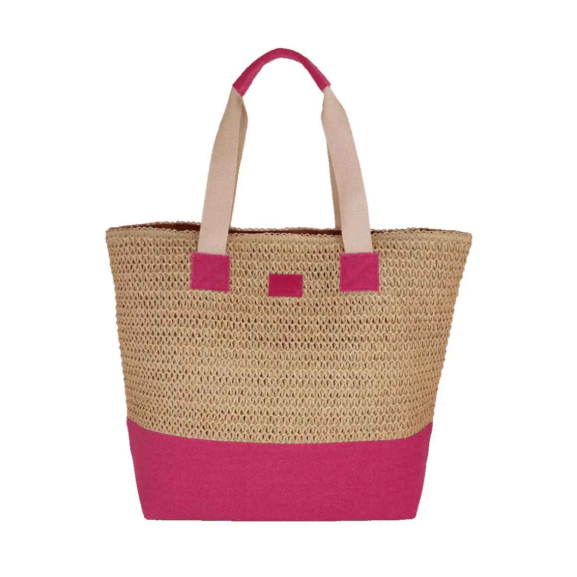 Borsa mare fucsia effetto rafia da Donna con scritta BEACH Camomilla Milano