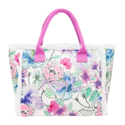 Borsa mare Rosa da Donna con stampa Floreale e Frange Lora Ferres On The Beach