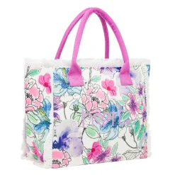Borsa mare Rosa da Donna con stampa Floreale e Frange Lora Ferres On The Beach