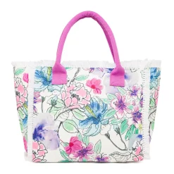 Borsa mare Rosa da Donna con stampa Floreale e Frange Lora Ferres On The Beach
